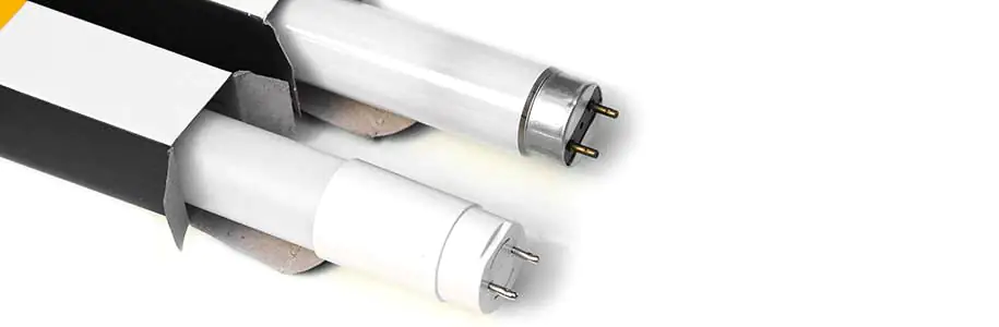 Fluorescent and led tube next to each other